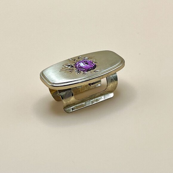 Vintage 50s Gold Tone MCM Hidden Hinged Lipstick Holder Case Secret Floral Japan - Picture 1 of 5